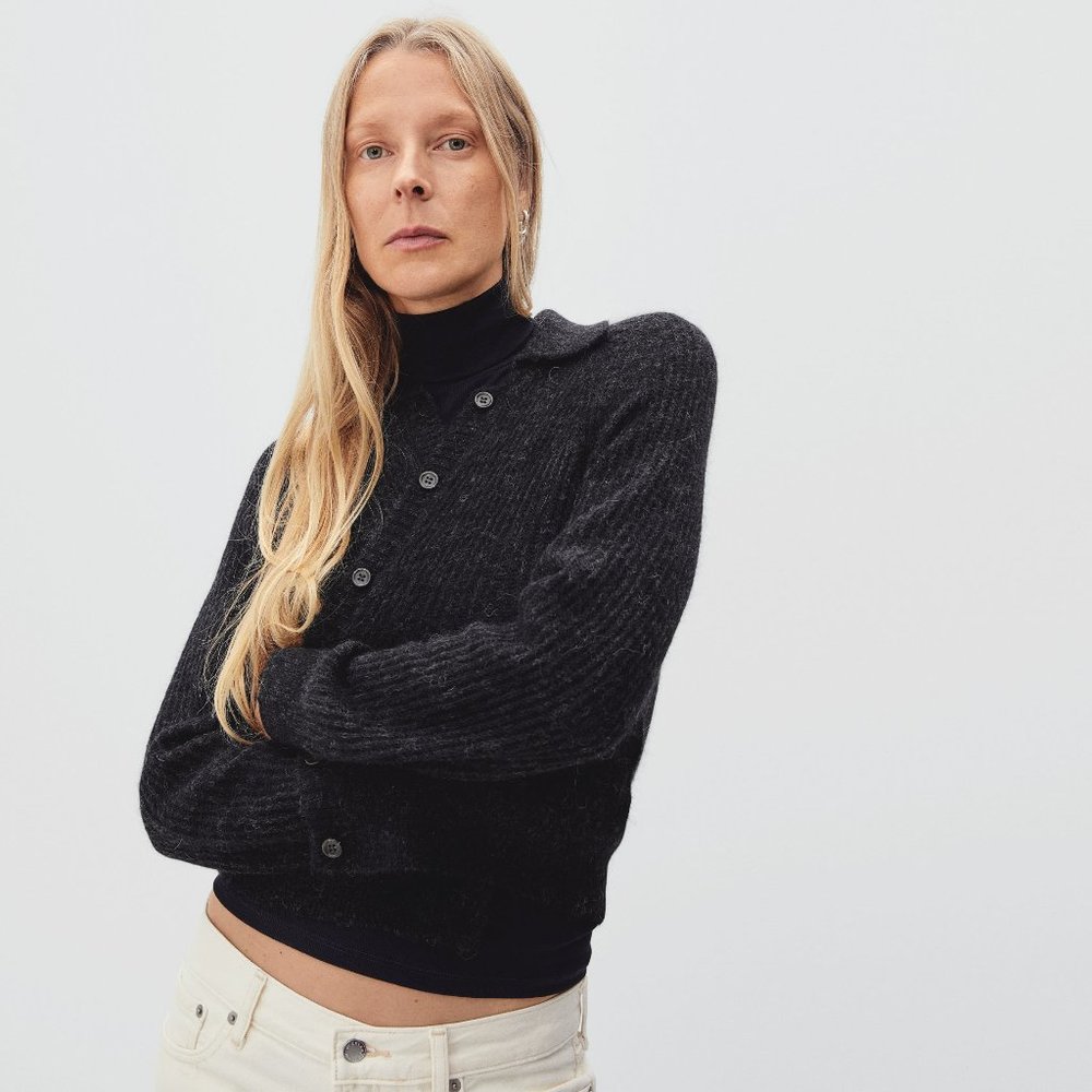 Everlane Alpaca Collared Cardigan Charcoal Size XXS